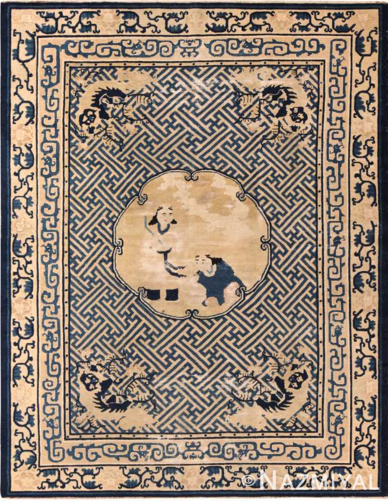 Pictorial Antique Chinese Foo Dog Area Rug 71791 by Nazmiyal Antique Rugs