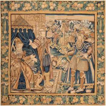 16th Century Antique Flemish Silk And Wool Tapestry Showing Esther And Mordecai 72009 by Nazmiyal Antique Rugs