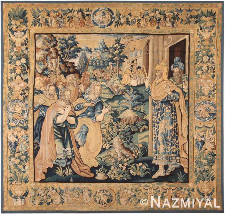 16th Century Antique Flemish Silk And Wool Tapestry Depecting Joseph Meeting His Brothers 72008 by Nazmiyal Antique Rugs