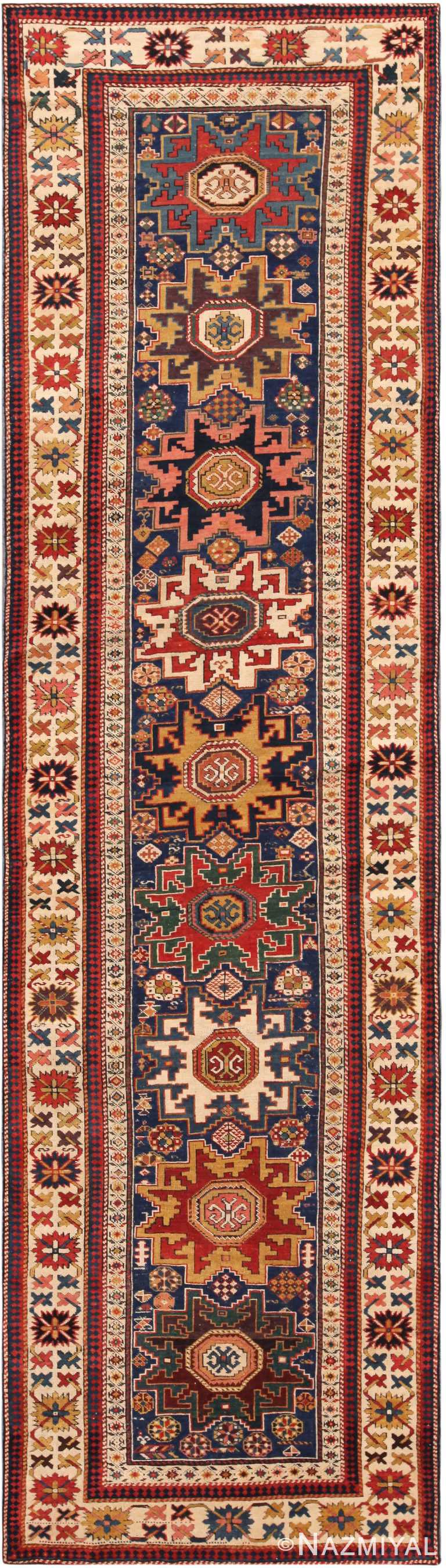 Colorful Antique Caucasian Kazak Runner Rug 72109 by Nazmiyal Antique Rugs