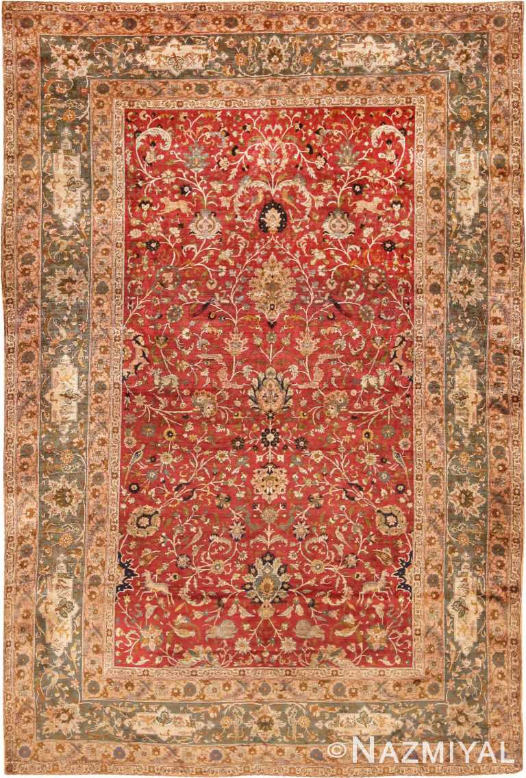 Extremely fine and intricate Silk Antique Indian Mughal Area Rug 71755 - Nazmiyal Antique Rugs