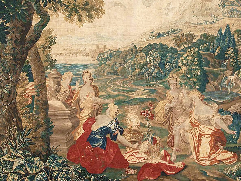 17th Century Flemish Tapestry #45666 With People Picnicking in a Lush Green Meadow by Nazmiyal Antique Rugs