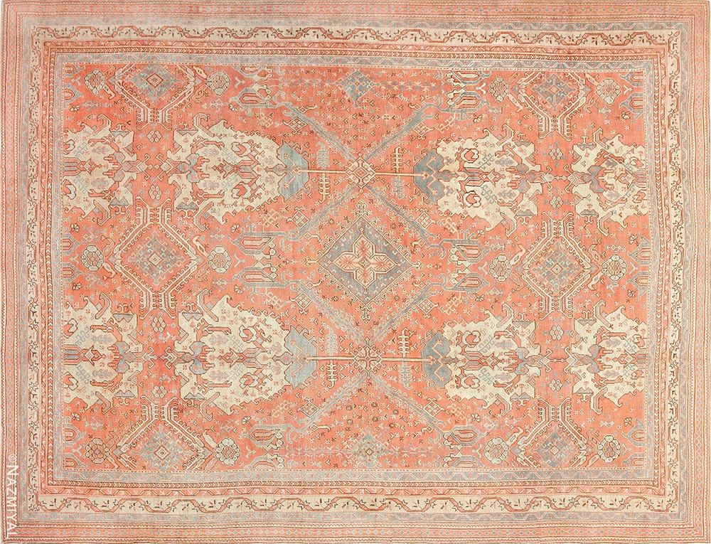 Soft Antique Geometric Turkish Oushak Rug #47426 by Nazmiyal Antique Rugs