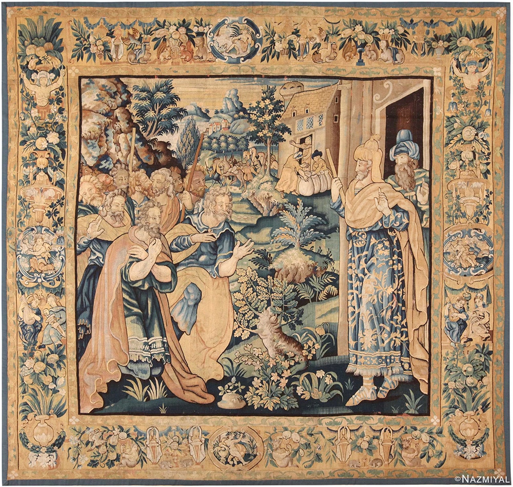 Biblical Tapestry Depicting Joseph Meeting His Brothers #72008 by Nazmiyal Antique Rugs