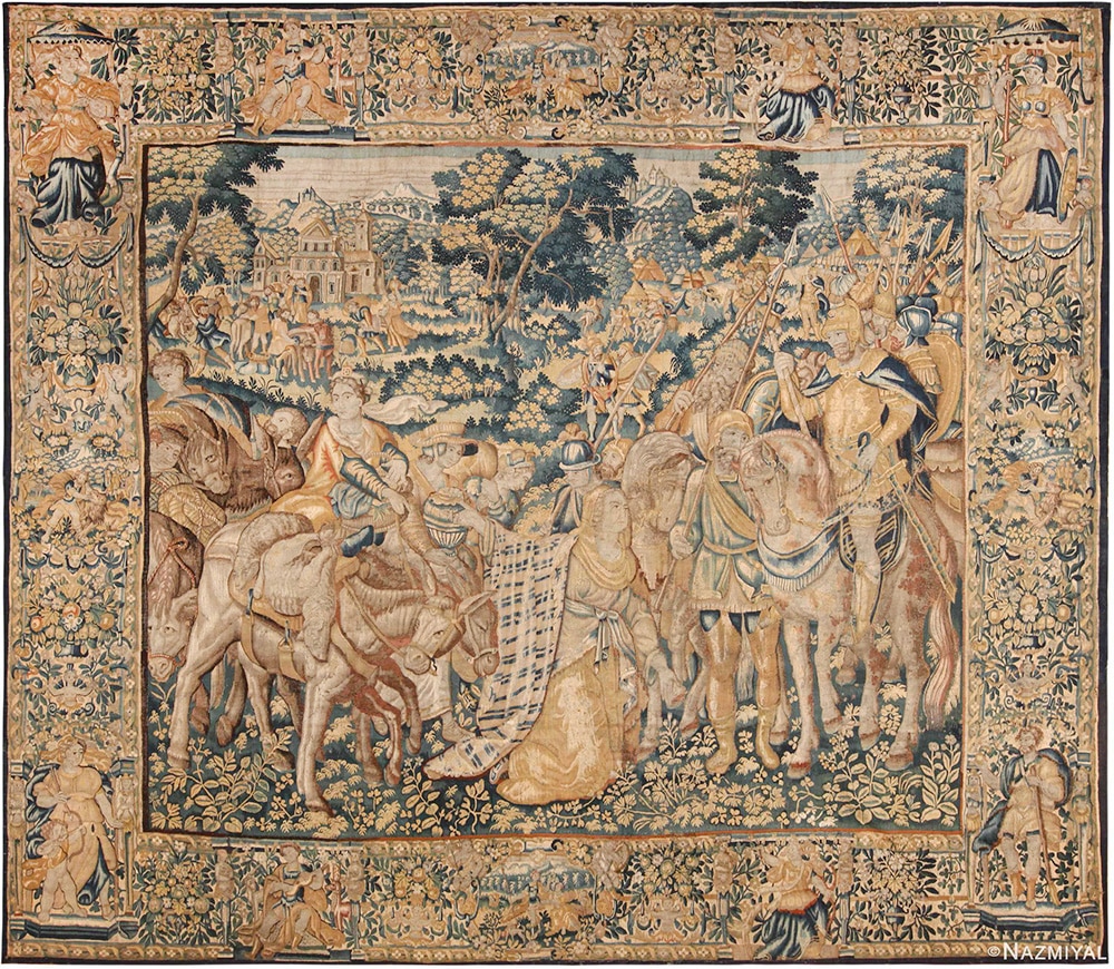 King Solomon and Queen Sheba Biblical Tapestry #72007 by Nazmiyal Antique Rugs