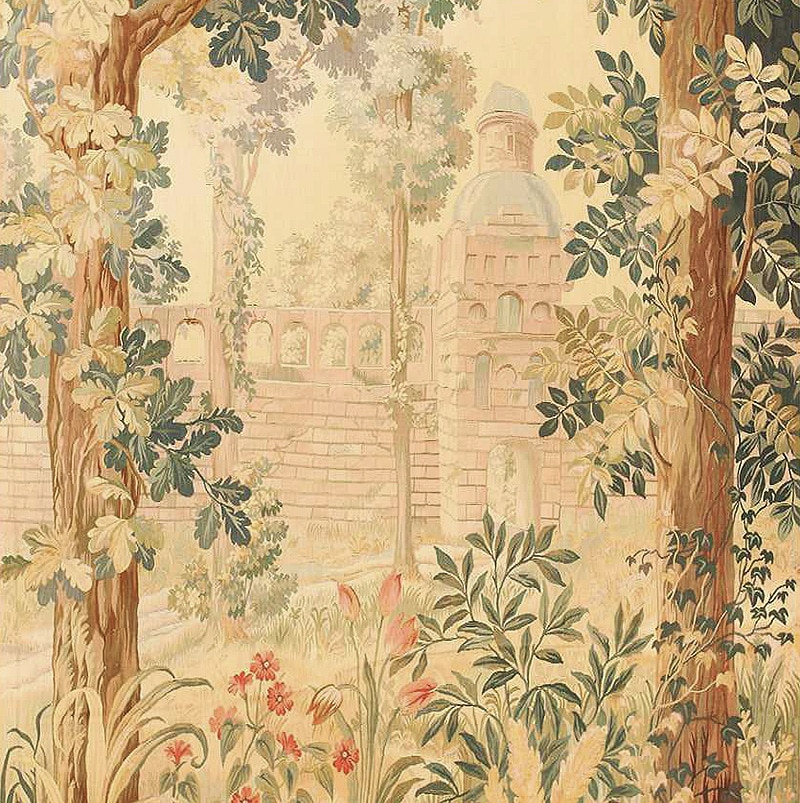 American Verdure Tapestry #46939 With Man Made Objects Obscured By Plants by Nazmiyal Antique Rugs