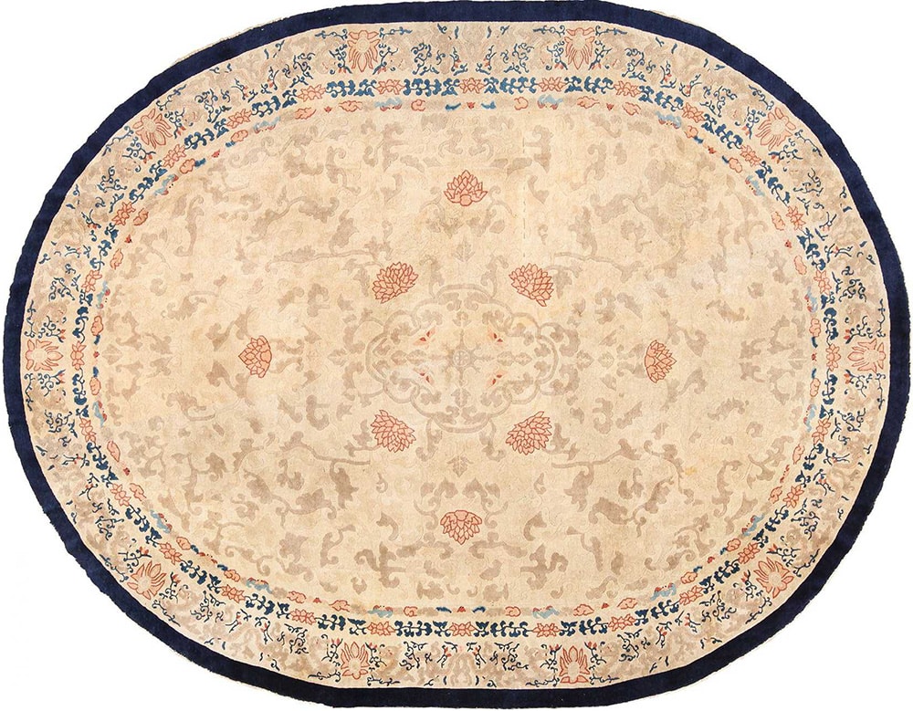 Soft Color Antique Chinese Oval Rug #49592 by Nazmiyal Antique Rugs