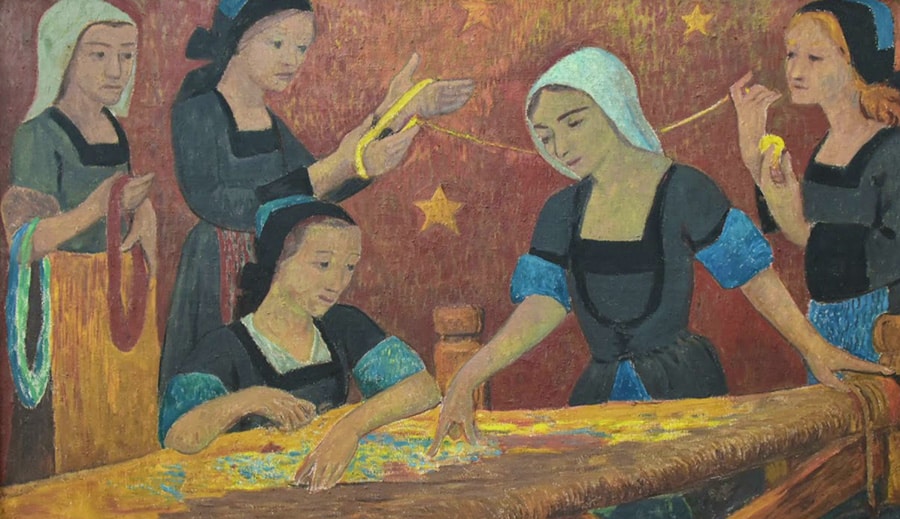 The Five Tapestry Weavers 1924 Paul Serusier Painting by Nazmiyal Antique Rugs
