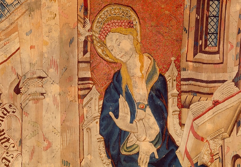 Antique Met Museum Virgin Mary Tapestry With The Annunciation - by Nazmiyal Antique Rugs