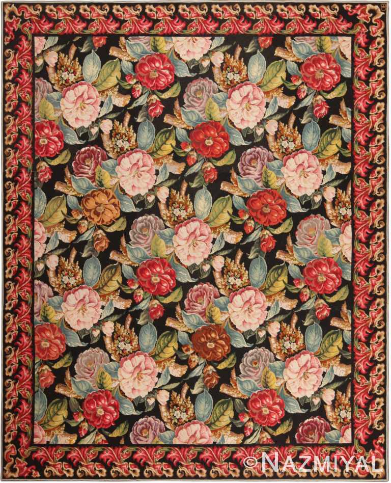 Floral Antique English Needlepoint Rug 72094 by Nazmiyal Antique Rugs