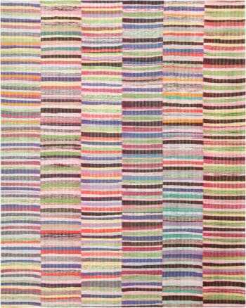 Rainbow Colors Striped Modern Turkish Rag Rug 72218 by Nazmiyal Antique Rugs