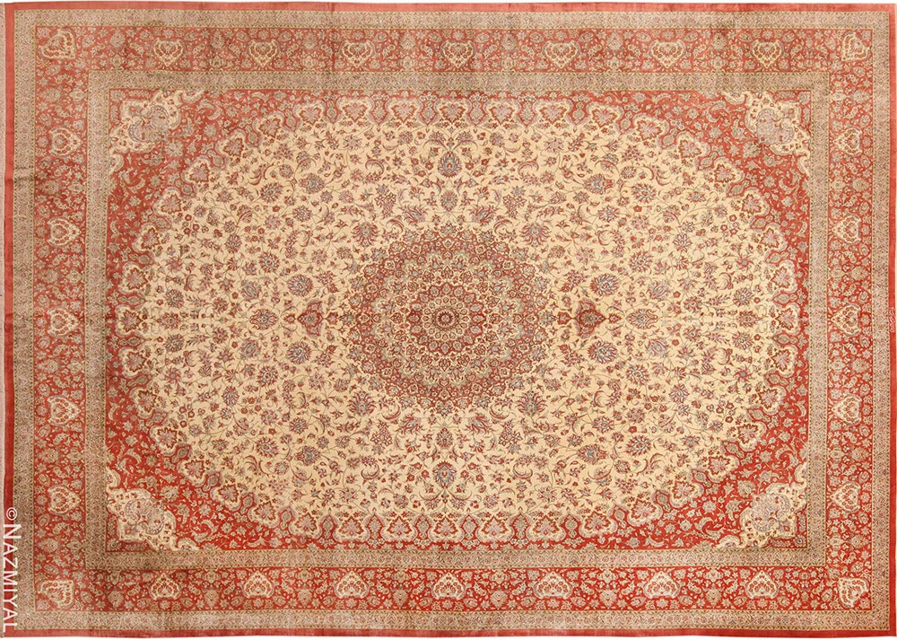 Vintage Persian Silk Qum Rug #70245 by Nazmiyal Antique Rugs