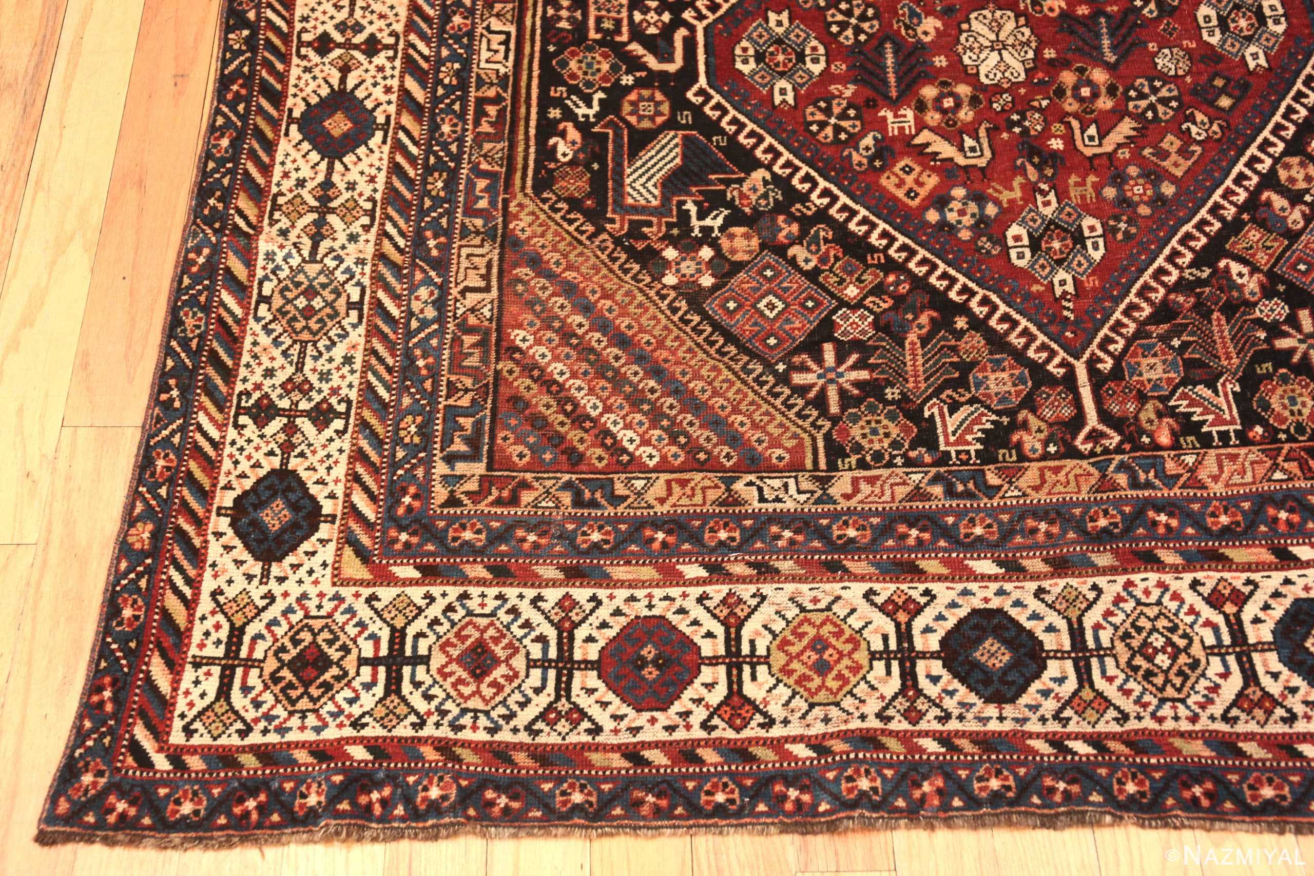 Antique Persian Qashqai Bird Rug 72184 Nazmiyal Antique Rugs