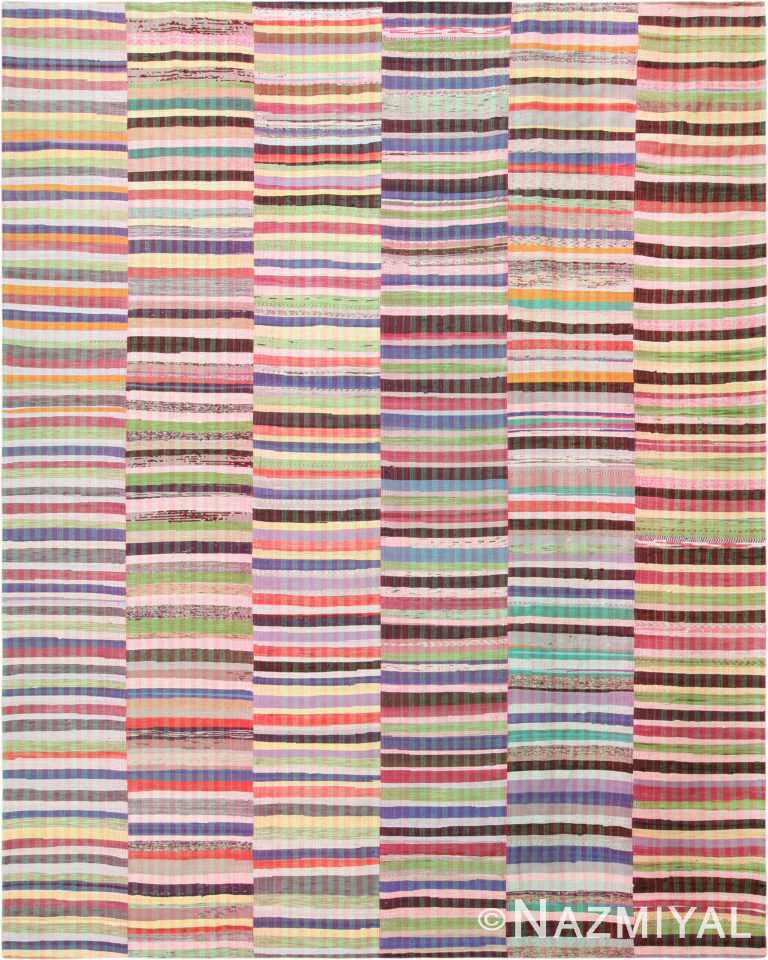 Rainbow Colors Striped Modern Turkish Rag Rug 72218 by Nazmiyal Antique Rugs