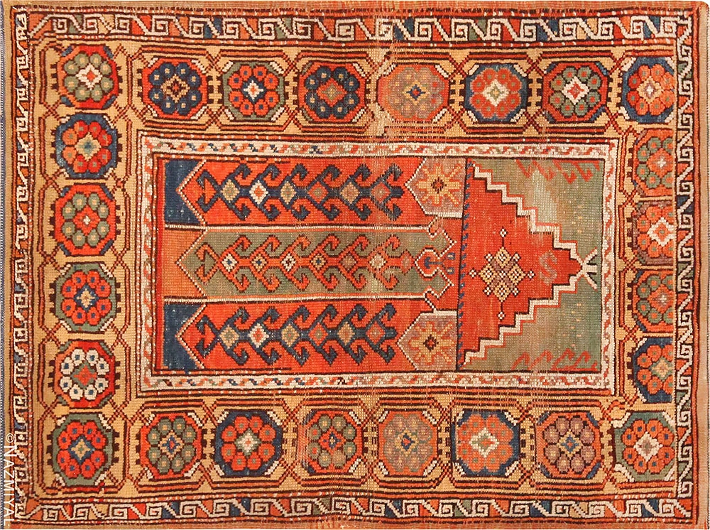 Small Tribal Antique Turkish Konya Prayer Design Rug 71787