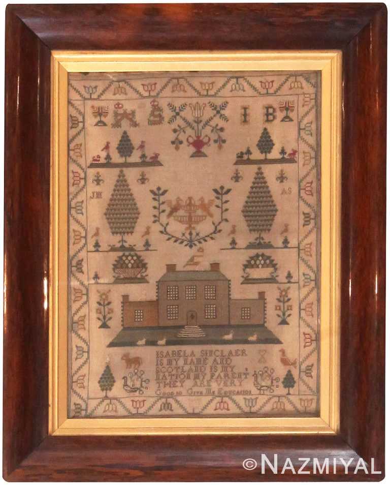 Antique Wool And Silk Scottish Needlepoint Textile Art Sampler 46055 by Nazmiyal Antique Rugs