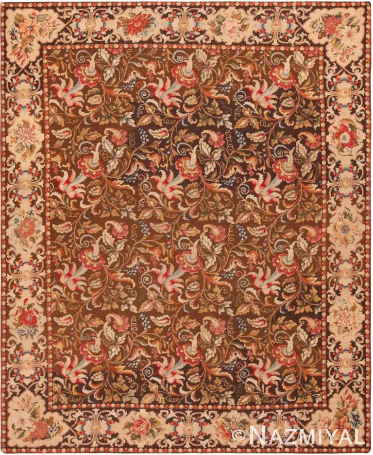 Floral Antique English Needlepoint Rug 3000 by Nazmiyal Antique Rugs