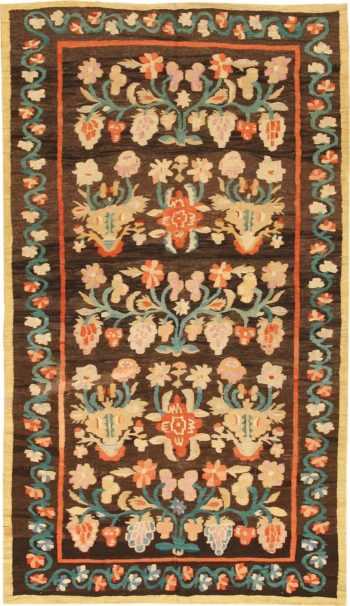 Antique Brown Floral Flat Woven Bessarabian Kilim Rug 72405 by Nazmiyal Antique Rugs