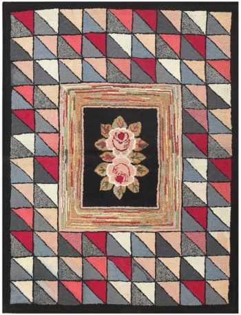 Artistic Floral And Geometric Antique American Hooked Area Rug 72396 by Nazmiyal Antique Rugs
