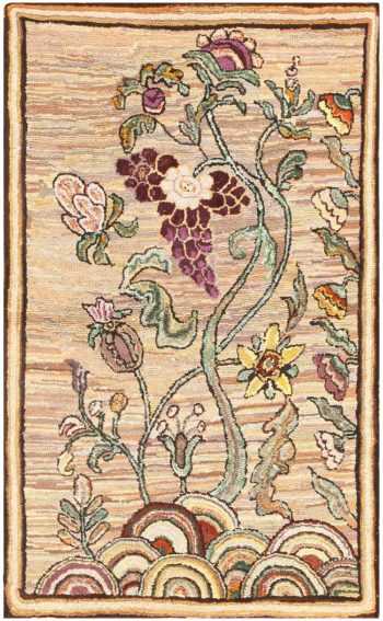 Refined Floral Design Antique American Hooked Area Rug 72394 by Nazmiyal Antique Rugs