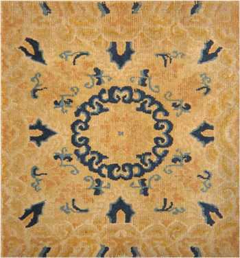 Small Scatter Square Size Gold Antique Chinese Rug 72407 by Nazmiyal Antique Rugs