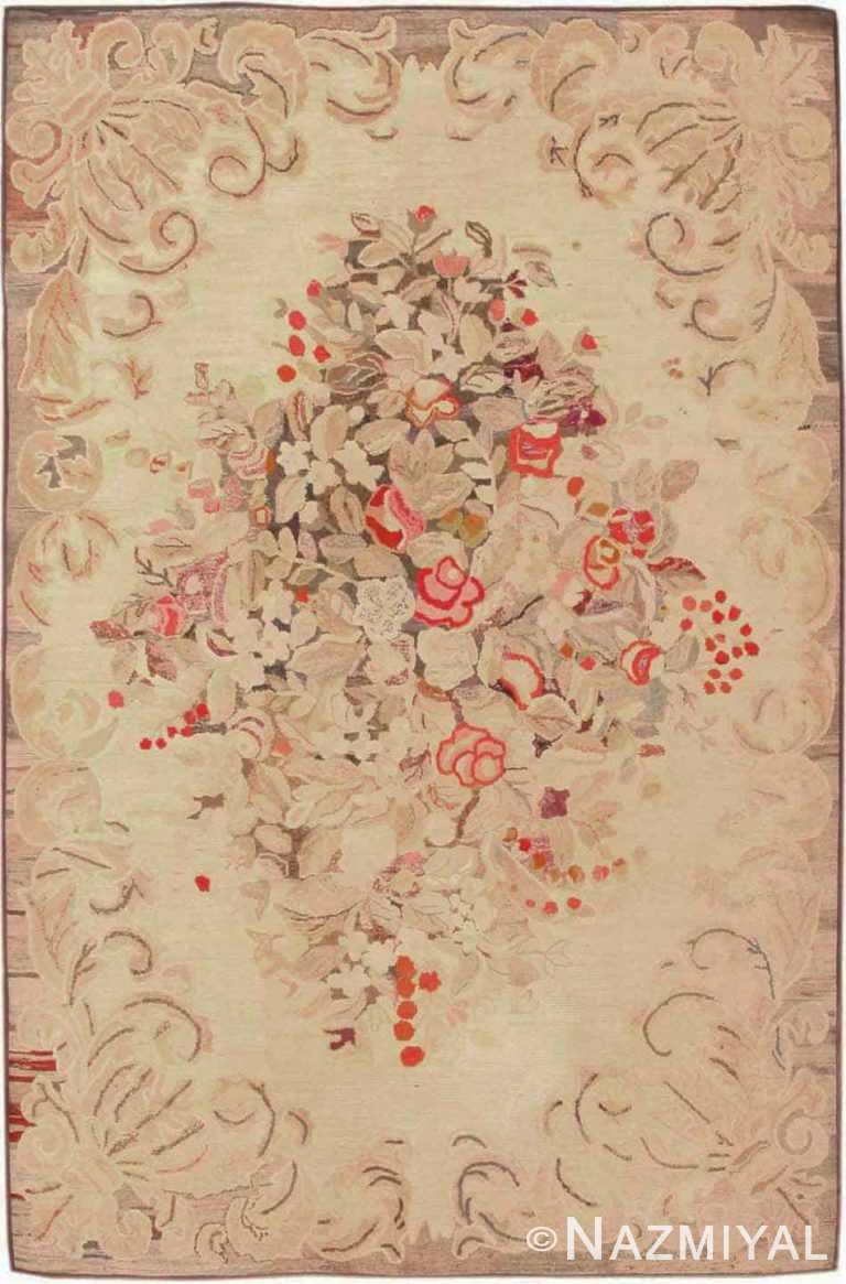 Floral Antique American Hooked Rug 72414 by Nazmiyal Antique Rugs