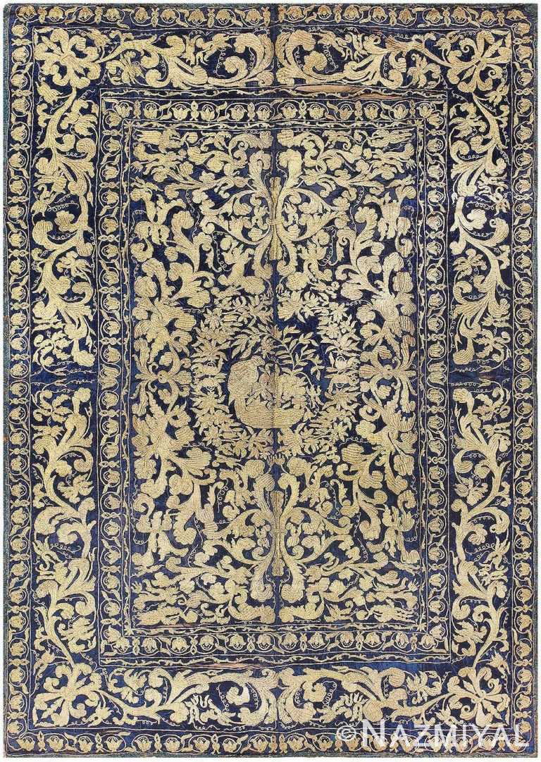 Blue Antique Balkan Embroidery Textile 72402 by Nazmiyal Antique Rugs