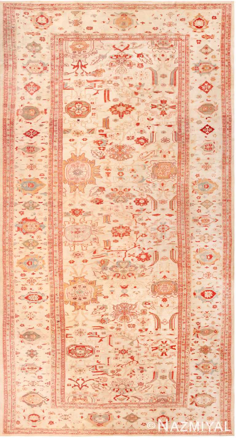 Oversized Luxurious Ivory Antique Persian Ziegler Sultanabad Rug 72353 by Nazmiyal Antique Rugs