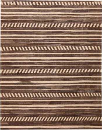 Modern Primitive Brown and Cream Flat Woven Kilim 11434 by Nazmiyal Antique Rugs