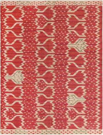 Red Geometric Mid Century Modern Inspired Swedish Design Kilim Rug 72495 by Nazmiyal Antique Rugs