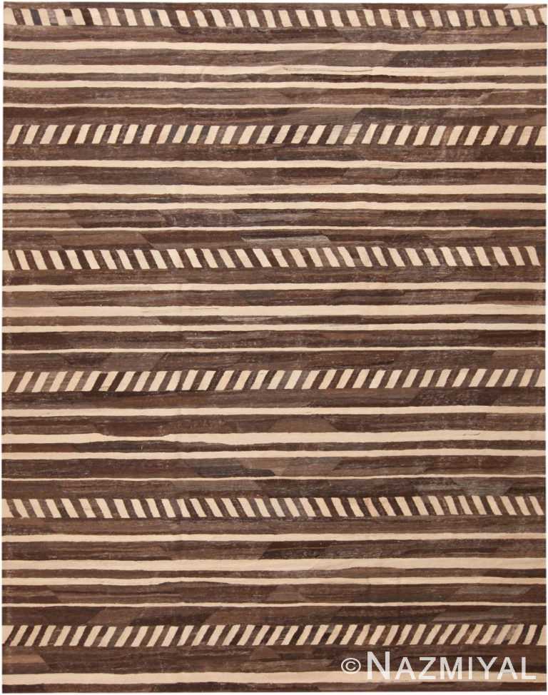 Modern Primitive Brown and Cream Flat Woven Kilim 11434 by Nazmiyal Antique Rugs