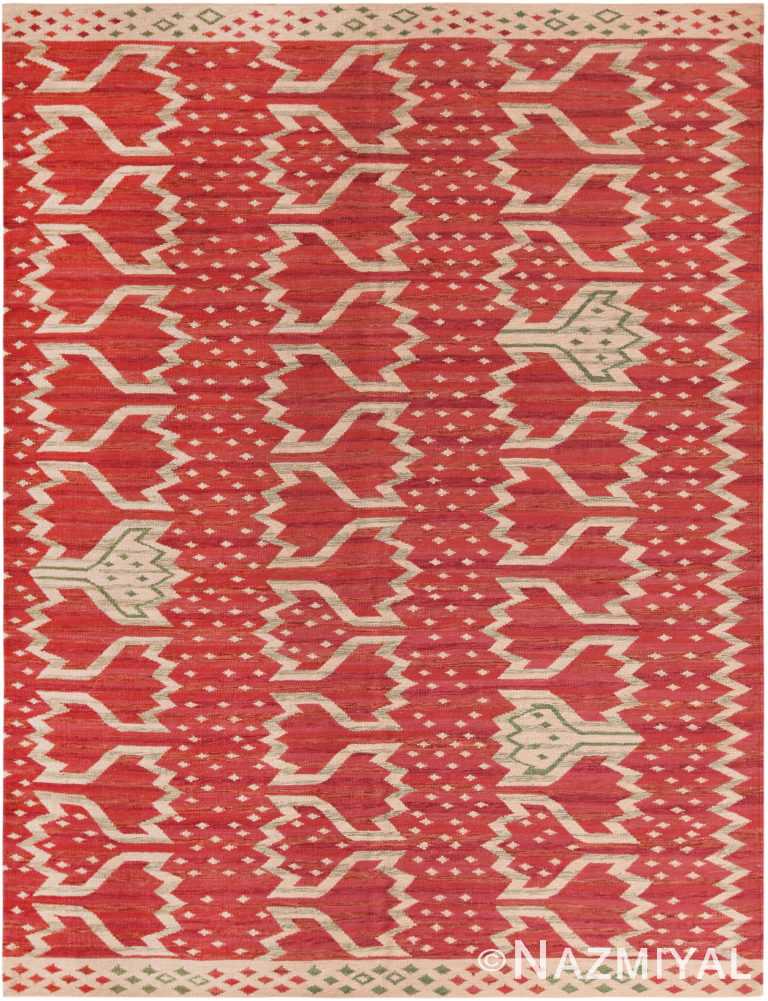 Red Geometric Mid Century Modern Inspired Swedish Design Kilim Rug 72495 by Nazmiyal Antique Rugs