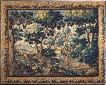 17th Century Antique French Silk And Wool Animal Design Verdure Tapestry 72572 by Nazmiyal Antique Rugs