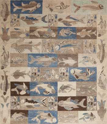 Artistic Contemporary Aquatic Fish Pattern Modern Area Rug 11364 by Nazmiyal Antique Rugs