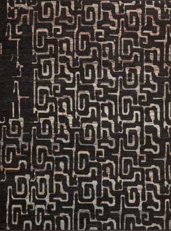 Bold Black Background Meandering Labyrinth Pattern Contemporary Modern Area Rug 11294 by Nazmiyal Antique Rugs