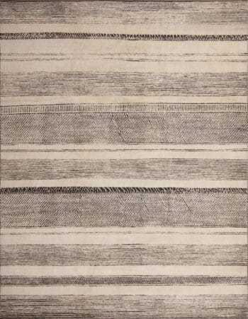 Cream And Black Handmade Wool Pile Abstract Contemporary Modern Area Rug 11537 by Nazmiyal Antique Rugs