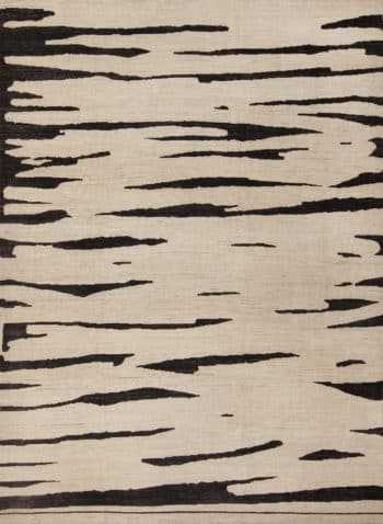 Handmade Cream Charcoal Brown Wool Modern Abstract Area Rug 11408 by Nazmiyal Antique Rugs