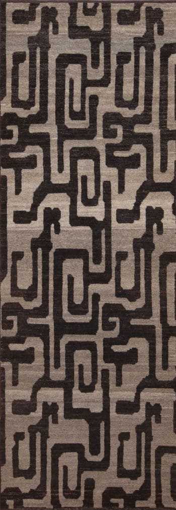 Modern Contemporary Bold Graphic Black And Grey Runner Rug 11179 by Nazmiyal Antique Rugs