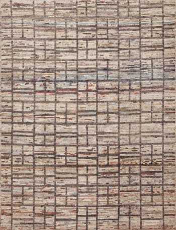 Modern Geometric Grid Design Wool Pile Handmade Contemporary Area Rug 11468 by Nazmiyal Antique Rugs