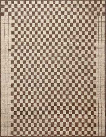 Modern Moroccan Inspired Brown Cream Checkerboard Design Area Rug 11454 by Nazmiyal Antique Rugs