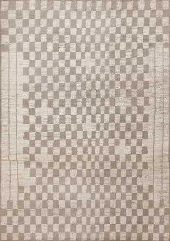 Neutral Cream Grey Tribal Checkboard Design Modern Area Rug 11582 by Nazmiyal Antique Rugs