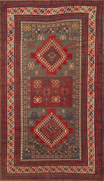 Small Green Tribal Antique Double Niche Caucasian Kazak Islamic Prayer Design Area Rug 72560 by Nazmiyal Antique Rugs