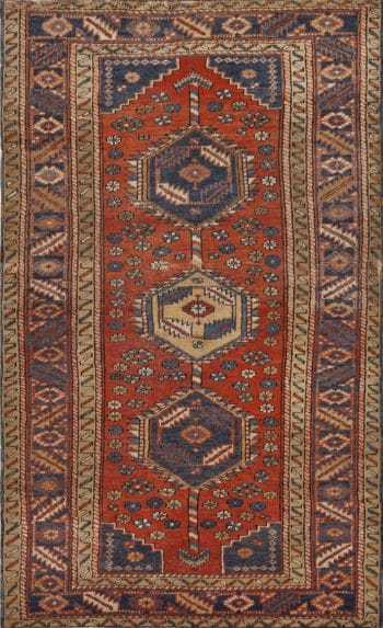 Small Rustic Geometric Tribal Antique Persian Heriz Rug 72562 by Nazmiyal Antique Rugs