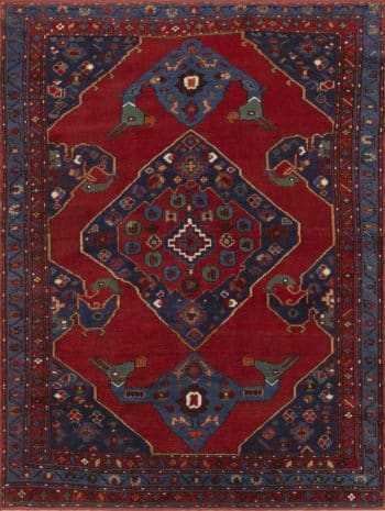 Small Size Antique Red And Blue Tribal Turkish Karapinar Area Rug 72561 by Nazmiyal Antique Rugs