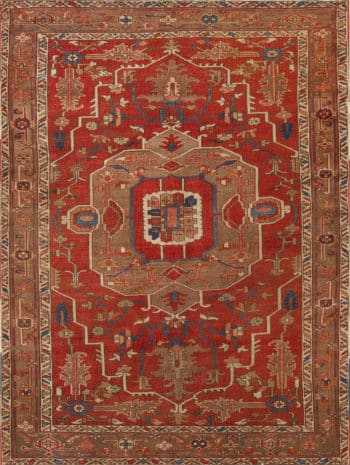 Small Tribal Geometric Antique Rustic Persian Medallion Heriz Serapi Area Rug 72550 by Nazmiyal Antique Rugs