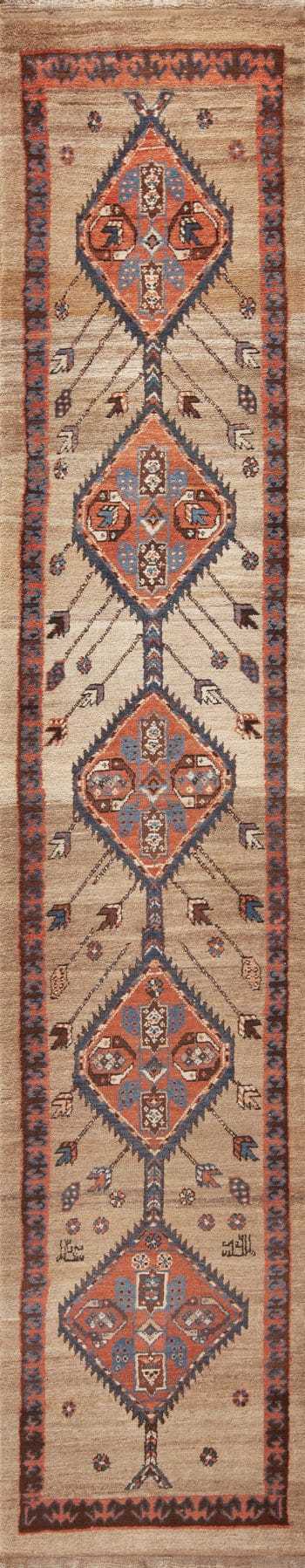 Tribal Antique Camel Hair Persian Bakshaish Hallway Runner Rug 72566 by Nazmiyal Antique Rugs