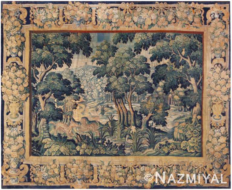 17th Century Antique French Silk And Wool Verdure Tapestry 72574 by Nazmiyal Antique Rugs