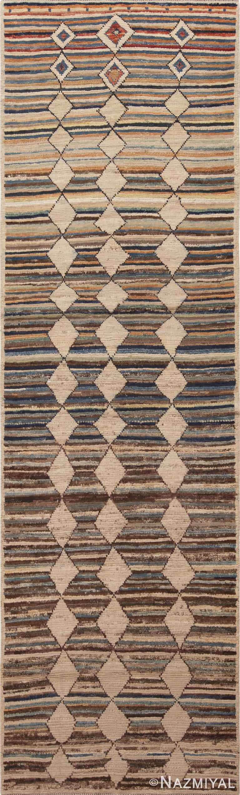 Earthy Brown Modern Tribal Geometric Hallway Runner Rug 11081 by Nazmiyal Antique Rugs