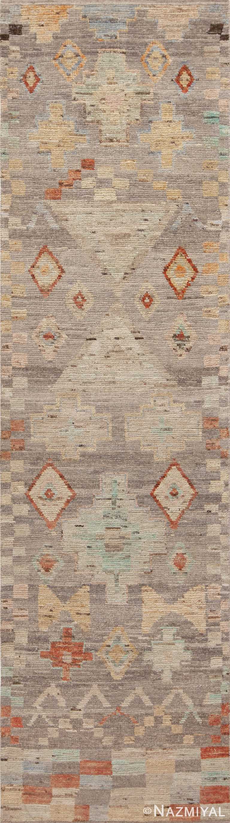 Grey Rustic Tribal Geometric Design Hallway Runner Rug 11119 by Nazmiyal Antique Rugs
