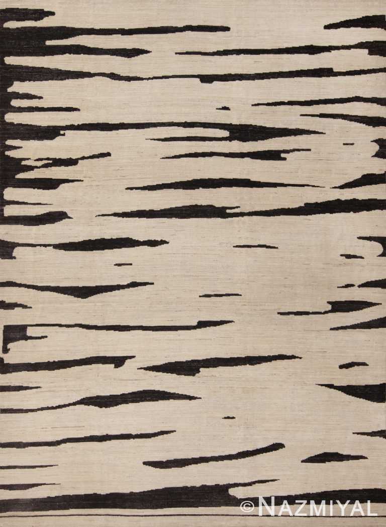 Handmade Cream Charcoal Brown Wool Modern Abstract Area Rug 11408 by Nazmiyal Antique Rugs